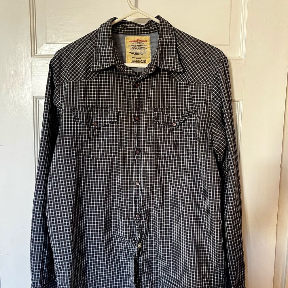 Mens SBS Checkered Button-Up Shirt Sz L